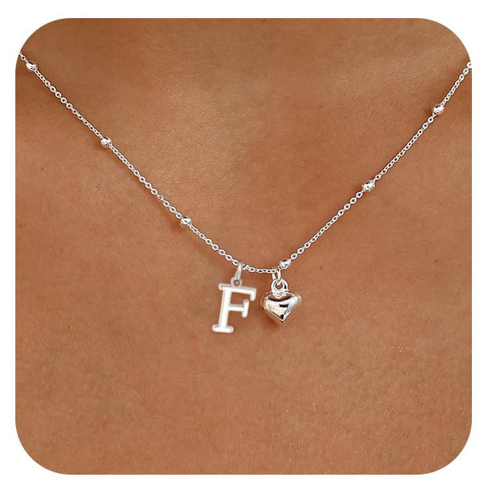 Initial Letter Stainless Steel Minimalist Cool-Girl Style Heart Pendant Necklace