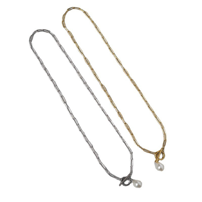 Clavicle-length Chain Pearl Pendant Necklace For Women