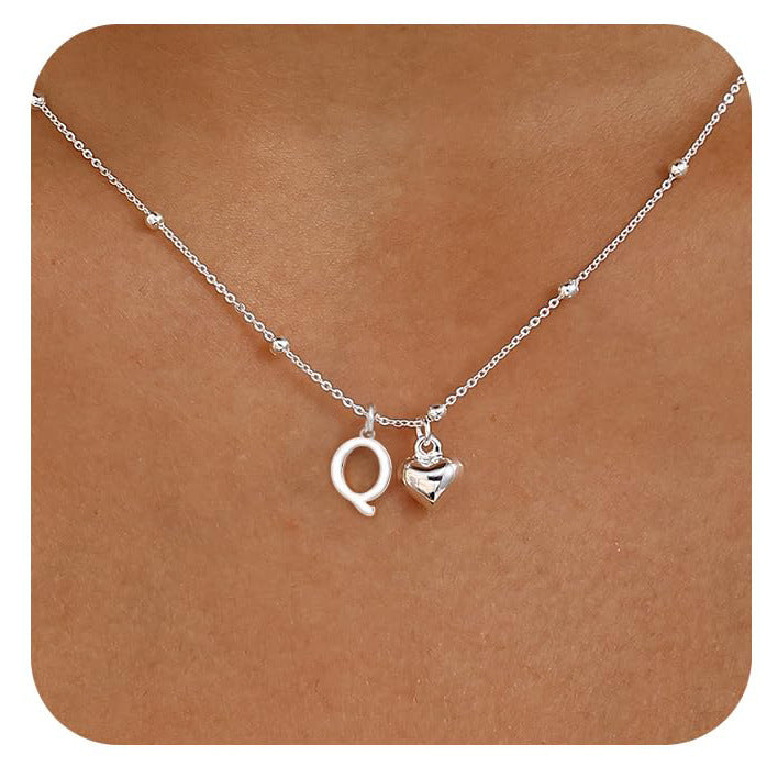 Initial Letter Stainless Steel Minimalist Cool-Girl Style Heart Pendant Necklace