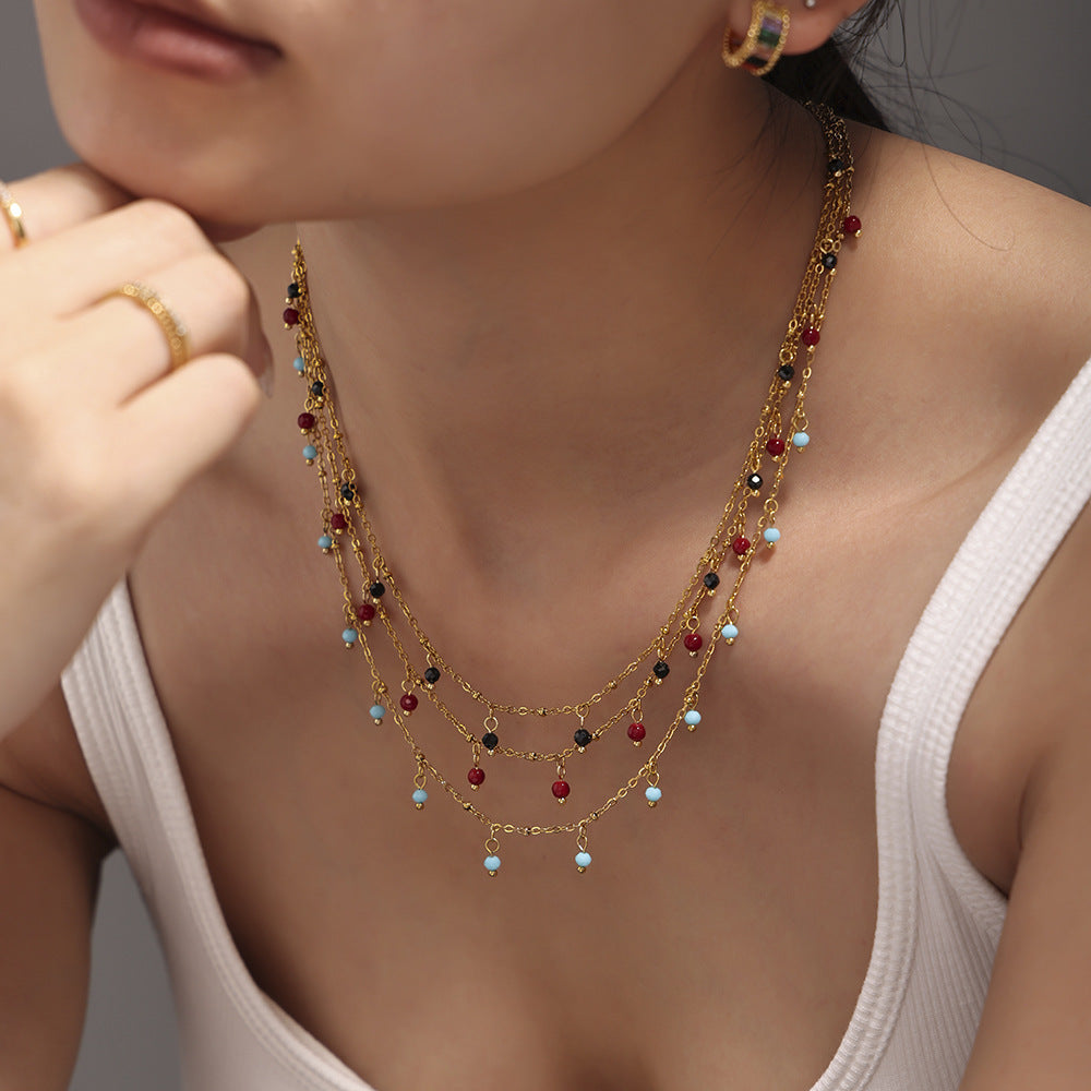Handmade Natural Stone Bead Clavicle-Length Ultra-Fine Necklace