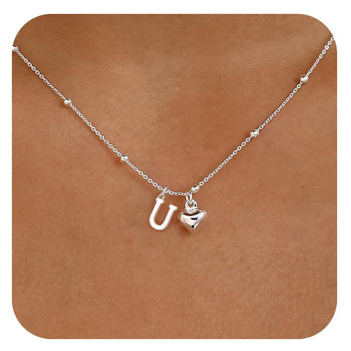 Initial Letter Stainless Steel Minimalist Cool-Girl Style Heart Pendant Necklace