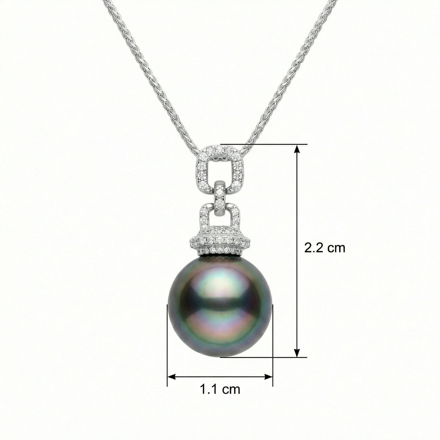 925 Sterling Silver Elegant Tahitian Black Pearl Pendant Necklace with Brilliant Diamond Accents