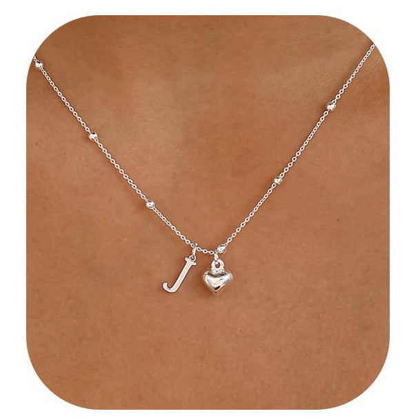 Initial Letter Stainless Steel Minimalist Cool-Girl Style Heart Pendant Necklace