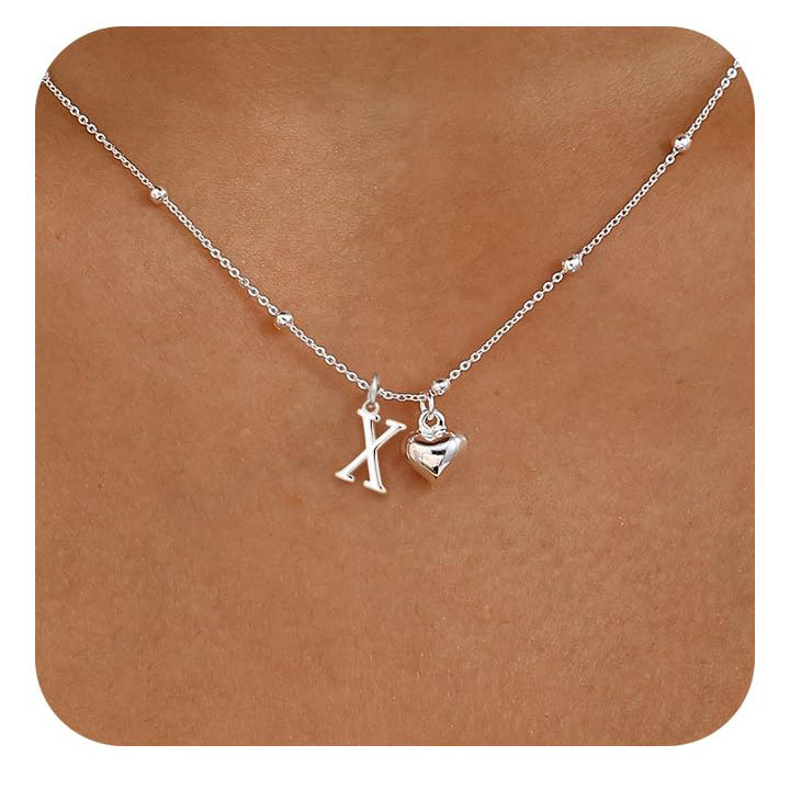 Initial Letter Stainless Steel Minimalist Cool-Girl Style Heart Pendant Necklace