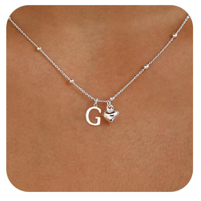 Initial Letter Stainless Steel Minimalist Cool-Girl Style Heart Pendant Necklace