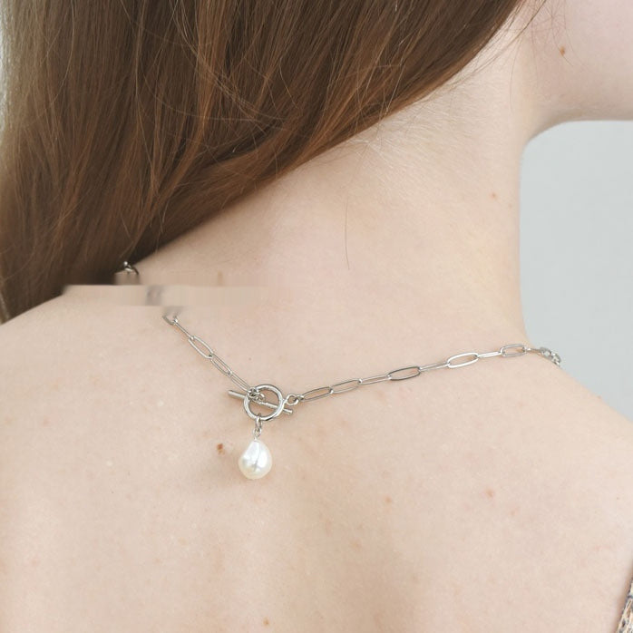 Clavicle-length Chain Pearl Pendant Necklace For Women