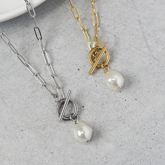 Clavicle-length Chain Pearl Pendant Necklace For Women