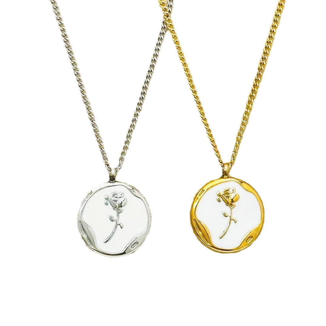 French Retro Enamel Dripping-Oil Rose Necklace