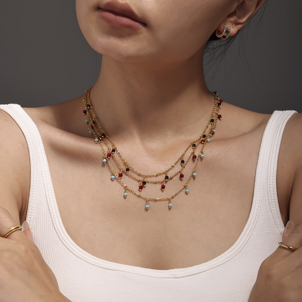 Handmade Natural Stone Bead Clavicle-Length Ultra-Fine Necklace