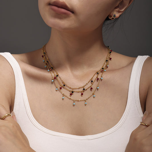 Handmade Natural Stone Bead Clavicle-Length Ultra-Fine Necklace