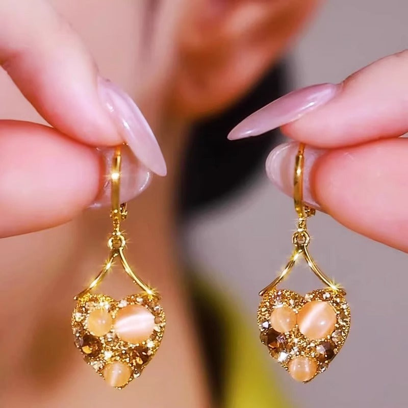 Light Luxury Champagne Gold Diamond-Shaped Pearl Threader Earrings, Elegant Long Dangle Earrings With Zircon Inlay