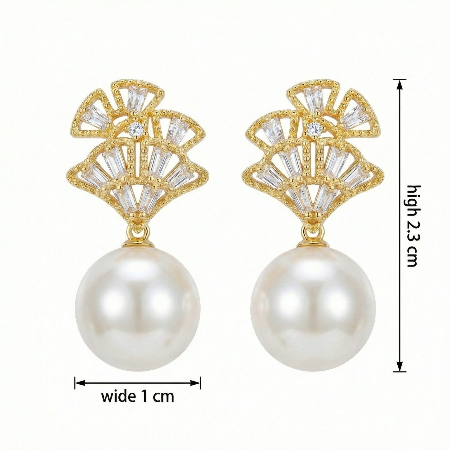 925 Sterling Silver Elegant Fan-Shaped Pearl Dangle Earrings with Sparkling Crystal Accents