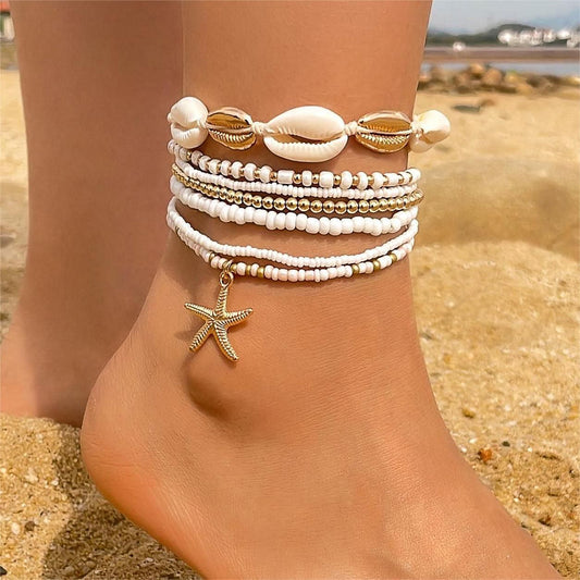 Resort-style Starfish Shell Rice-bead Anklet